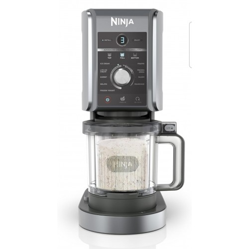 Aparat pentru înghețată și băuturi reci Ninja CREAMi Deluxe NC502EU, 2 recipiente incluse, 10 funcții, pentru înghețată, gelato, sorbet, iaurt înghețat, milkshake, slush și altele, opțiune 2 în 1 pentru arome, argintiu, termen livrare 7-8 zile