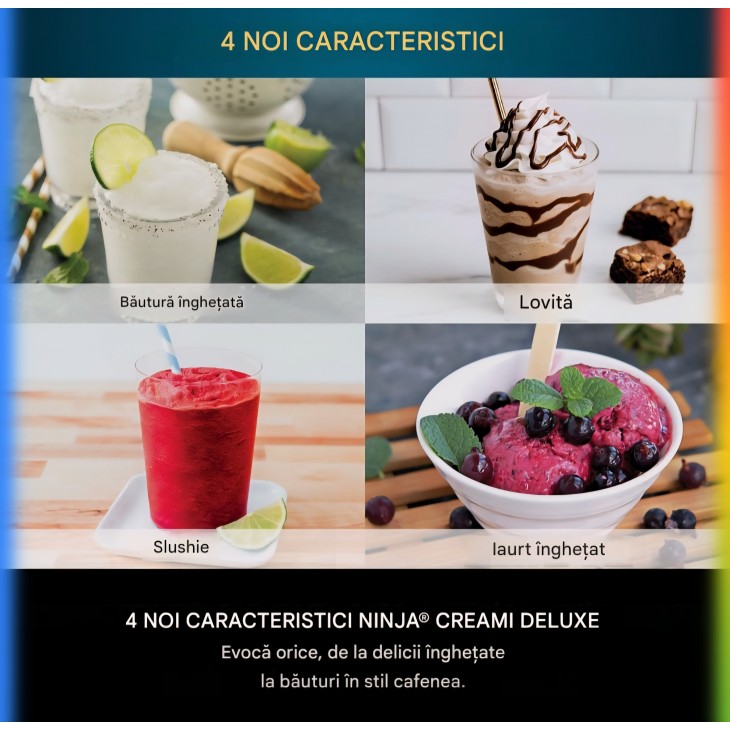 Aparat pentru înghețată și băuturi reci Ninja CREAMi Deluxe NC502EU, 2 recipiente incluse, 10 funcții, pentru înghețată, gelato, sorbet, iaurt înghețat, milkshake, slush și altele, opțiune 2 în 1 pentru arome, argintiu, termen livrare 7-8 zile
