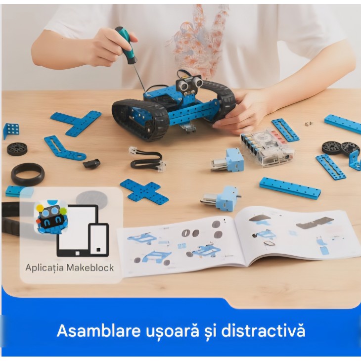 Robot programabil Makeblock mBot Ranger, kit de construcție 3 în 1, jucărie educativă codare, 3 forme robotice cu placa Me Auriga, versiune Bluetooth, cadou pentru copii