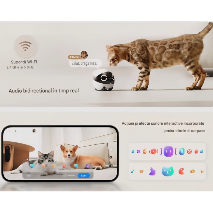 Robot cameră inteligentă Enabot EBO ROLA Mini FamilyBot, cameră 2K pentru animale de companie, cameră mobilă de interior, apel rapid, audio bidirecțional, vedere nocturn, livrare 7-8 zile