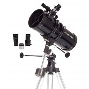 Telescop astronomic Celestron PowerSeeker 127EQ, reflector Newtonian 127 mm, montură ecuatorială germană EQ, trepied din aluminiu, lentilă Barlow 3x, accesorii incluse, negru