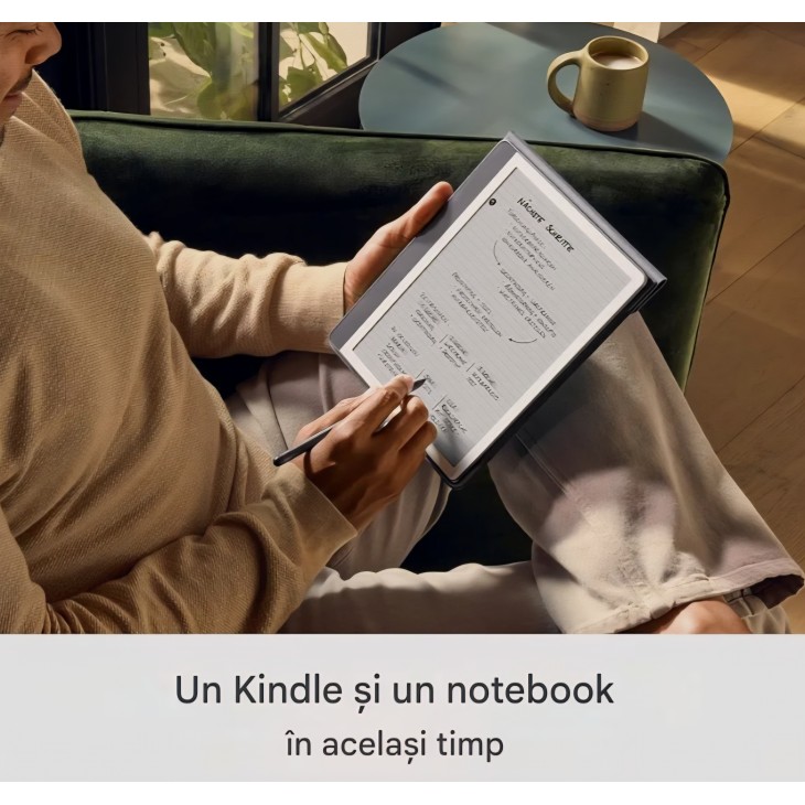 eBook Reader Amazon Kindle Scribe 16 GB, ecran redesenat cu margini uniforme, functie de scriere in carti si documente, sumarizare si rafinare notite, Premium Pen inclus, Wi-Fi, Tungsten Grey