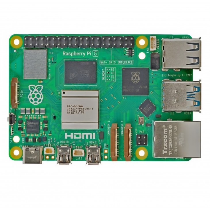 Mini PC Raspberry Pi 5, 4GB RAM, procesor quad-core ARM Cortex-A76, Wi-Fi, Bluetooth, dual micro HDMI, USB 3.0, Gigabit Ethernet, GPIO, negru