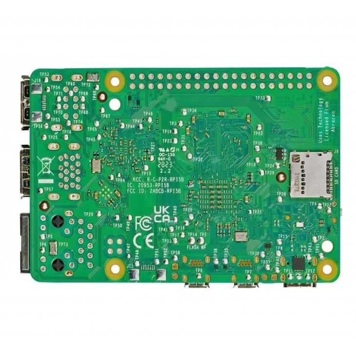 Mini PC Raspberry Pi 5, 4GB RAM, procesor quad-core ARM Cortex-A76, Wi-Fi, Bluetooth, dual micro HDMI, USB 3.0, Gigabit Ethernet, GPIO, negru
