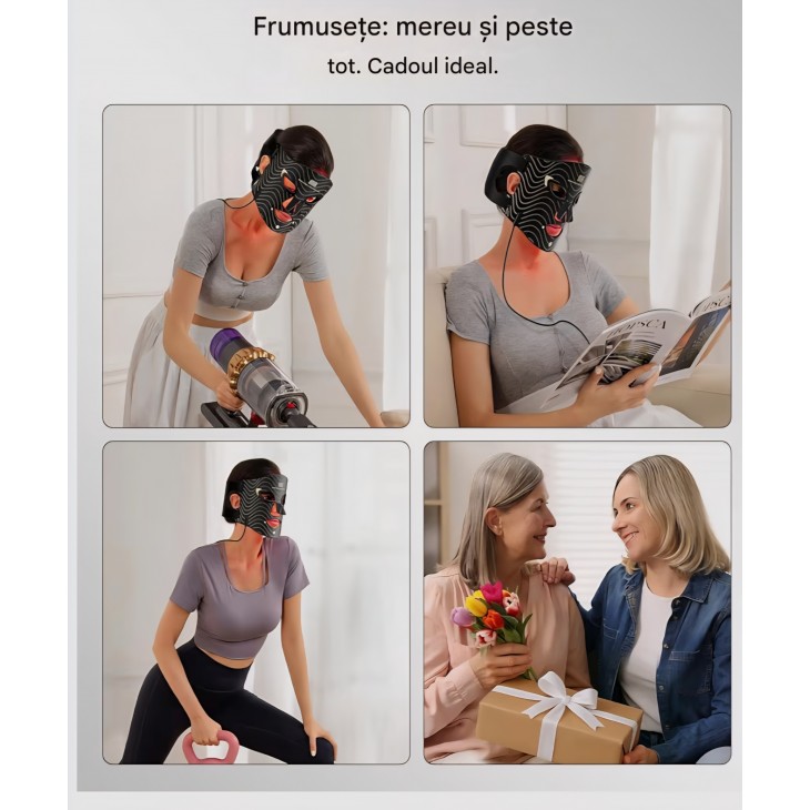 Mască facială LED INIA pentru terapie cu lumină, 4 moduri, lumină roșie, albastră și NIR 850 nm, 220 LED-uri, baterie reîncărcabilă 2600 mAh, anti-aging, termen livrare 7-8 zile