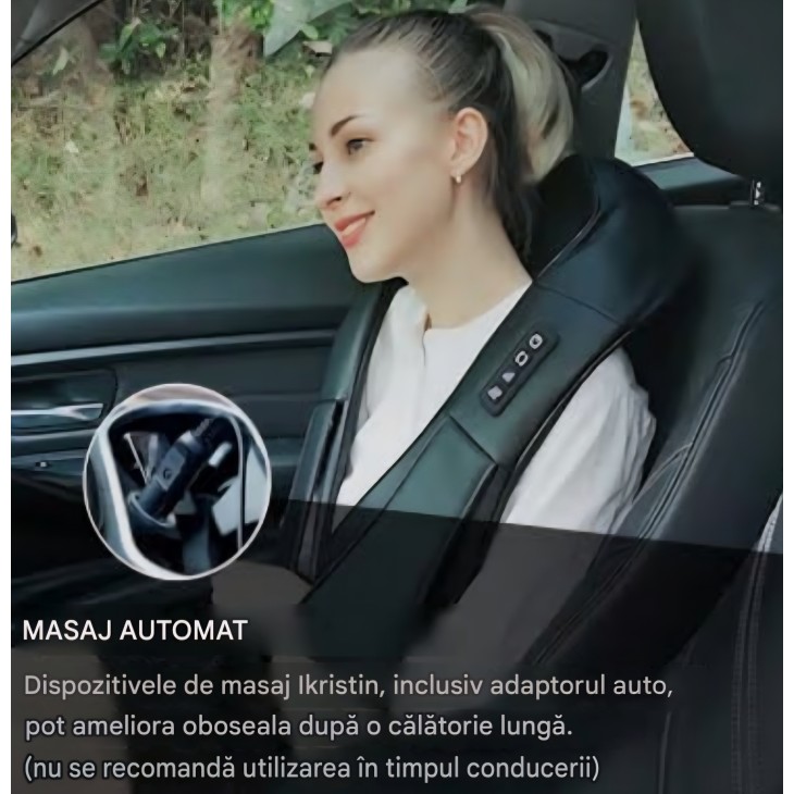 Aparat de masaj cervical cu încălzire iKristin, masaj Shiatsu 3D pentru gât, spate și talie, relaxare musculară pentru întreaga familie