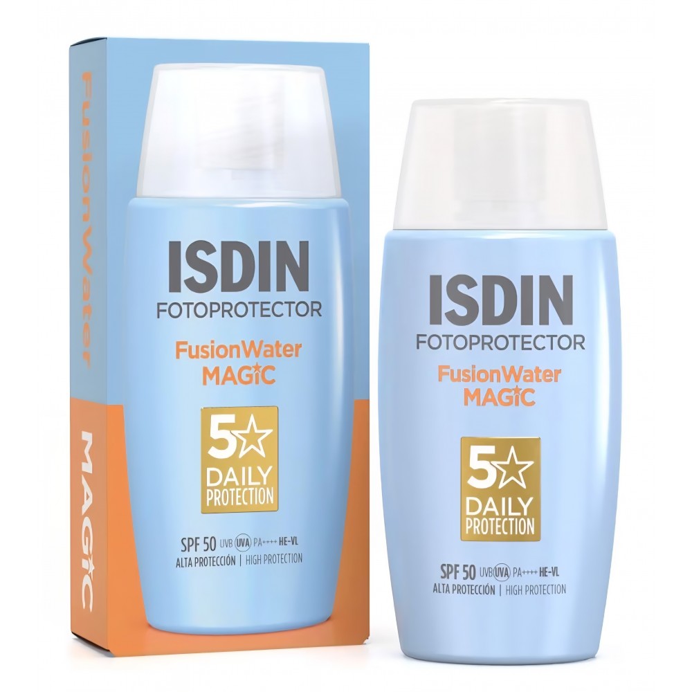 Cremă de protecție solară pentru față ISDIN Fusion Water SPF 50, textură ultralejeră, utilizare zilnică, 50 ml