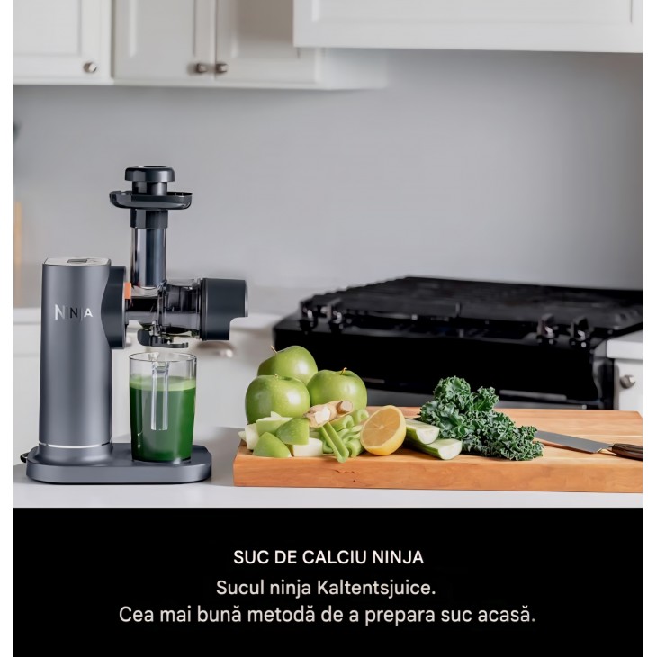 Storcător lent Ninja Cold Press Juicer JC151EU,, pentru fructe și legume, cu pahar 700 ml și recipient pulpă 1.1 L, sucuri proaspete și wellness shots, termen livrare 7-8 zile