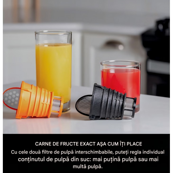 Storcător lent Ninja Cold Press Juicer JC151EU,, pentru fructe și legume, cu pahar 700 ml și recipient pulpă 1.1 L, sucuri proaspete și wellness shots, termen livrare 7-8 zile