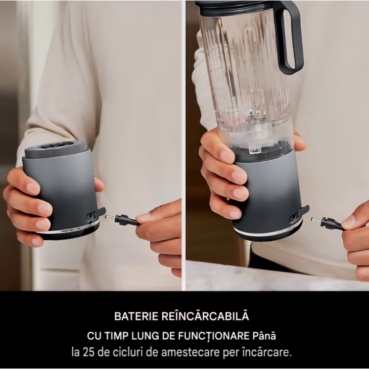 Blender portabil Ninja Blast Max BC251EUGY, 570 ml, reîncărcabil, 3 funcții, smoothie-uri și shake-uri proteice, capac anti-scurgere, Cool Grey, termen livrare 7-8 zile