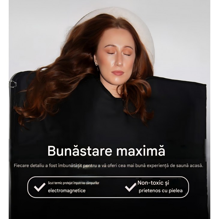 Patura sauna cu infrarosu, Nebula 500W, impermeabila, spa portabil pentru acasa, recuperare si relaxare, cu telecomanda si geanta de depozitare
