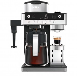 Espressor Ninja Prestige CFN802EU 2 în 1, pentru cafea măcinată și capsule, cu spumator de lapte integrat, pentru Latte, Flat White și cafea rece, negru, termen livrare 7-8 zile