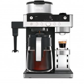 Espressor Ninja Prestige CFN802EU 2 în 1, pentru cafea măcinată și capsule, cu spumator de lapte integrat, pentru Latte, Flat White și cafea rece, negru, termen livrare 7-8 zile