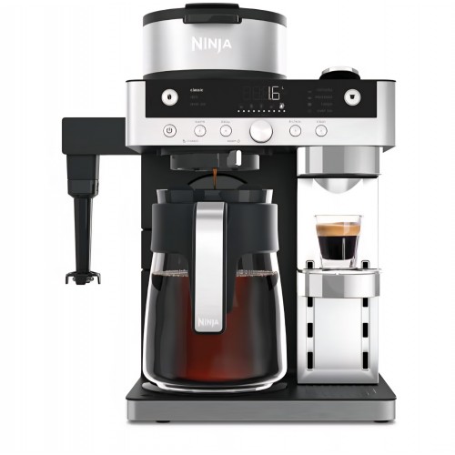 Espressor Ninja Prestige CFN802EU 2 în 1, pentru cafea măcinată și capsule, cu spumator de lapte integrat, pentru Latte, Flat White și cafea rece, negru, termen livrare 7-8 zile
