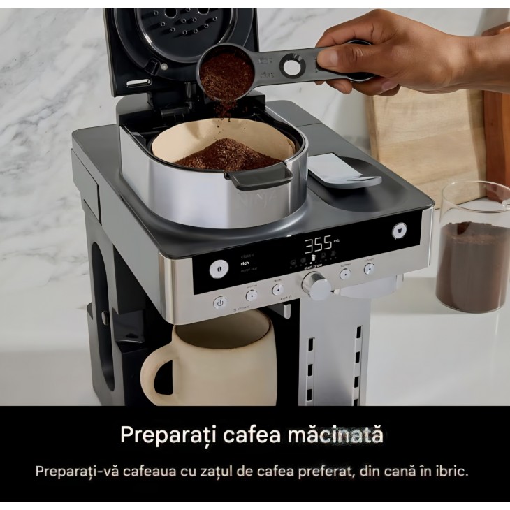 Espressor Ninja Prestige CFN802EU 2 în 1, pentru cafea măcinată și capsule, cu spumator de lapte integrat, pentru Latte, Flat White și cafea rece, negru, termen livrare 7-8 zile