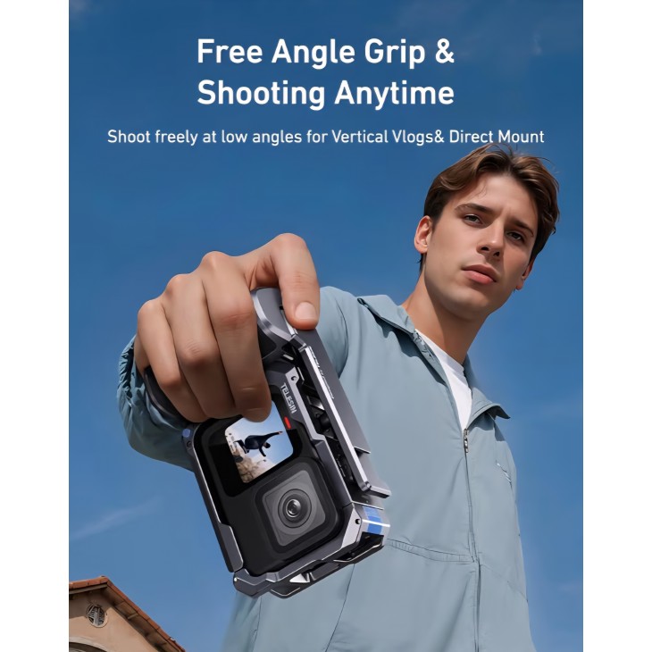 Kit de prindere TELESIN Street Grip pentru GoPro 9–13, carcasă tip „rabbit cage” din aliaj de aluminiu, grip, livrare 7-8 zile