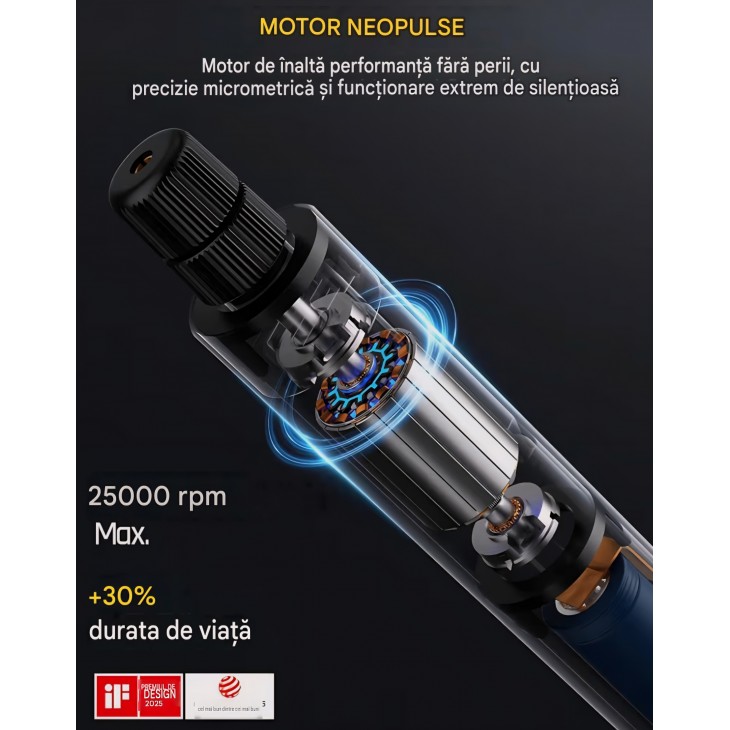 Mini unealtă multifuncțională fără fir Fanttik F2 Master, 25.000 RPM, 5 viteze, 35 accesorii, pentru gravare, găurire, șlefuire și modelare