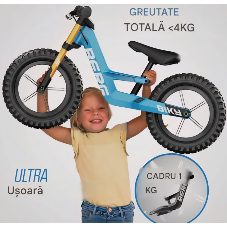 Bicicletă fără pedale BERG Biky Cross 12 inch, cu frână de mână, roți pneumatice și cadru din magneziu, pentru copii de la 2 ani, livrare 7-9 zile