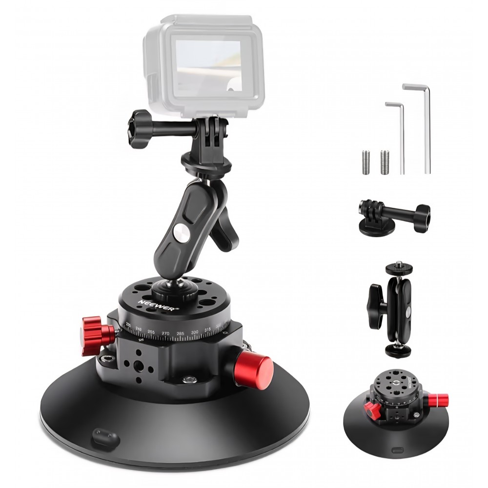 Suport cu ventuză,NEEWER N-10, baza 6 inch, pentru cameră auto, cu braț magic și cap cu bilă, montare pe parbriz, compatibil camere de acțiune și telefoane