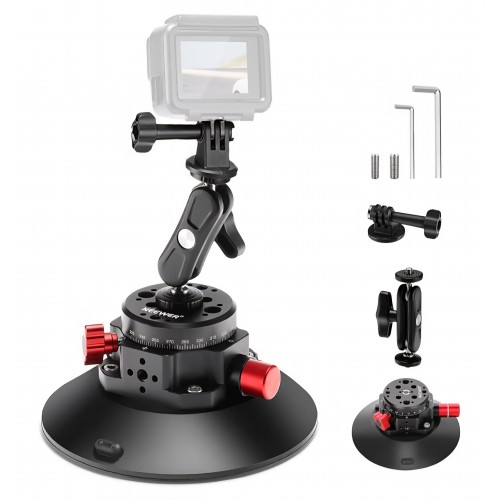 Suport cu ventuză,NEEWER N-10, baza 6 inch, pentru cameră auto, cu braț magic și cap cu bilă, montare pe parbriz, compatibil camere de acțiune și telefoane