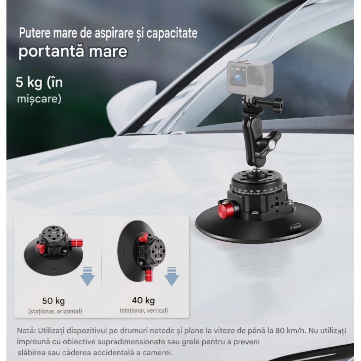 Suport cu ventuză,NEEWER N-10, baza 6 inch, pentru cameră auto, cu braț magic și cap cu bilă, montare pe parbriz, compatibil camere de acțiune și telefoane