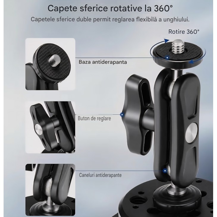 Suport cu ventuză,NEEWER N-10, baza 6 inch, pentru cameră auto, cu braț magic și cap cu bilă, montare pe parbriz, compatibil camere de acțiune și telefoane