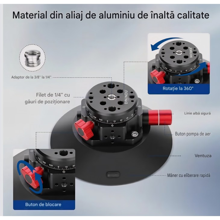 Suport cu ventuză,NEEWER N-10, baza 6 inch, pentru cameră auto, cu braț magic și cap cu bilă, montare pe parbriz, compatibil camere de acțiune și telefoane