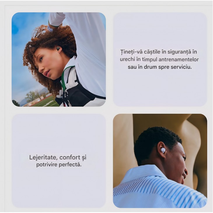 Căști wireless Google Pixel Buds 2a, cu anulare activă a zgomotului (ANC), Bluetooth, rezistente la apă, Berry , termen livrare 10-12 zile, produs rar