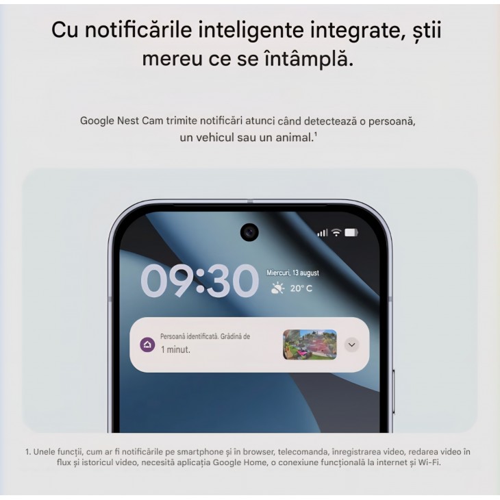 Cameră de supraveghere Google Nest Cam Outdoor Gen. 2, video 2K, pentru exterior, compatibilă Google Home, Snow, livrare 10-12 zile