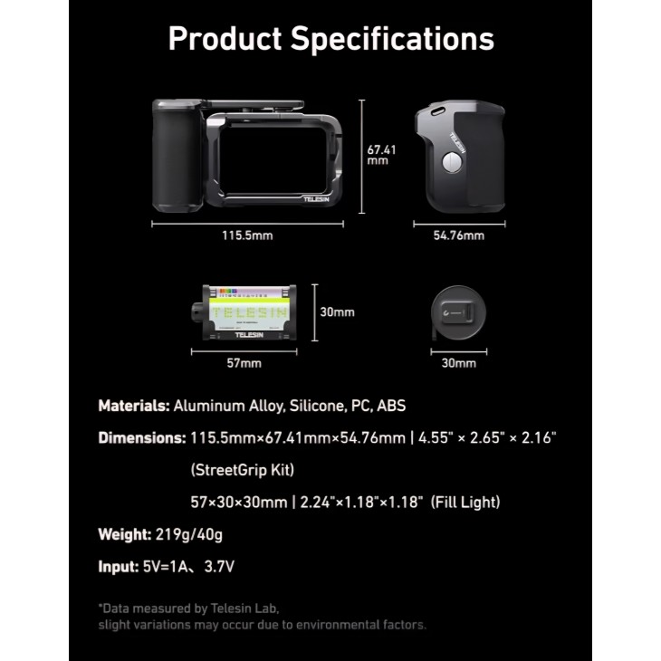 Kit TELESIN pentru DJI Osmo Action 6, cu carcasă metalică de protecție, mâner din aluminiu și lumină video RGB magnetică, accesorii pentru filmare și vlogging livrare 7-8 zile