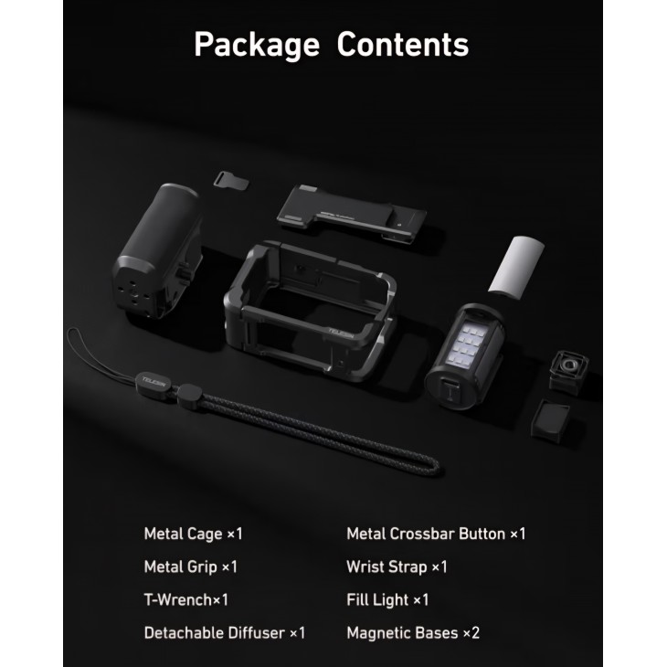 Kit TELESIN pentru DJI Osmo Action 6, cu carcasă metalică de protecție, mâner din aluminiu și lumină video RGB magnetică, accesorii pentru filmare și vlogging livrare 7-8 zile