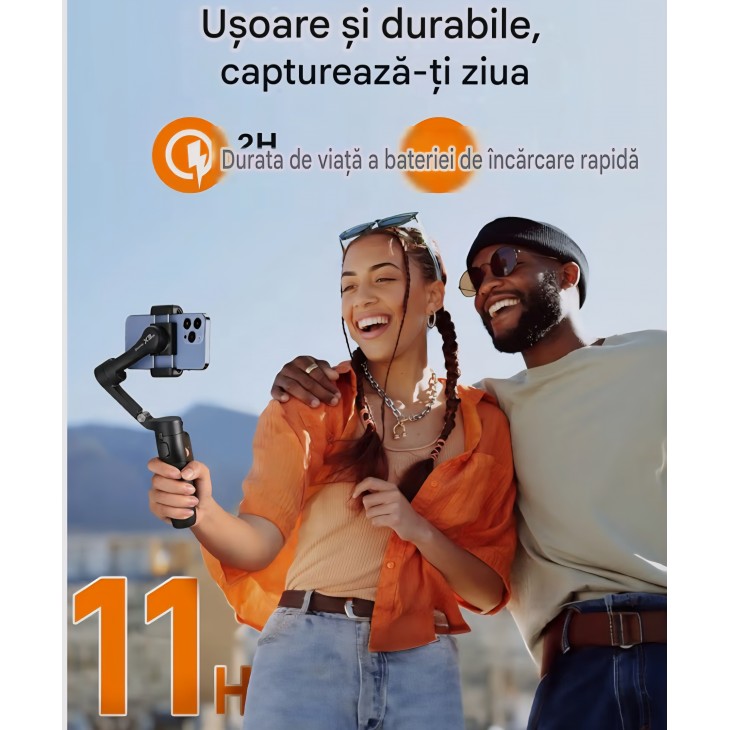 Stabilizator gimbal pentru smartphone hohem iSteady X3 SE Plus, stabilizare pe 3 axe, telecomandă detașabilă, tijă extensibilă, autonomie 11 ore, pentru vlogging, livrare 7-9 zile