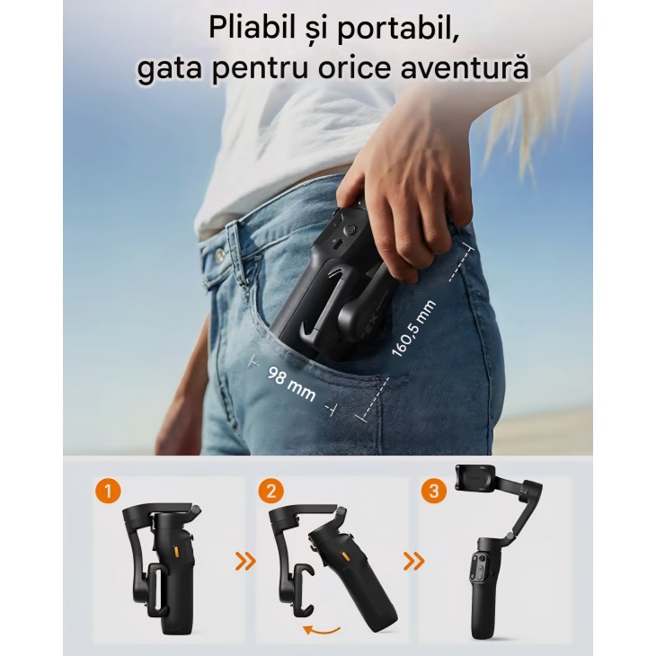 Stabilizator gimbal pentru smartphone hohem iSteady X3 SE Plus, stabilizare pe 3 axe, telecomandă detașabilă, tijă extensibilă, autonomie 11 ore, pentru vlogging, livrare 7-9 zile