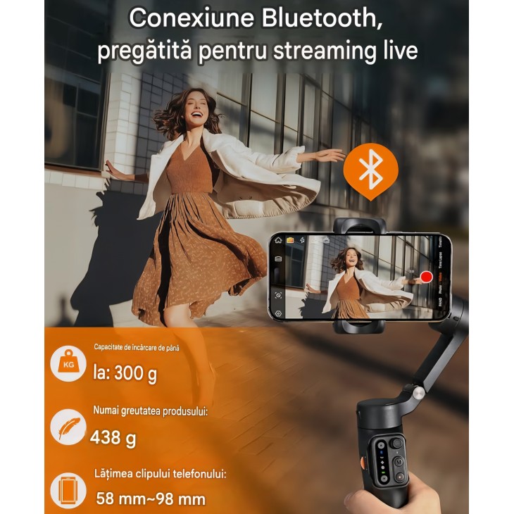 Stabilizator gimbal pentru smartphone hohem iSteady X3 SE Plus, stabilizare pe 3 axe, telecomandă detașabilă, tijă extensibilă, autonomie 11 ore, pentru vlogging, livrare 7-9 zile