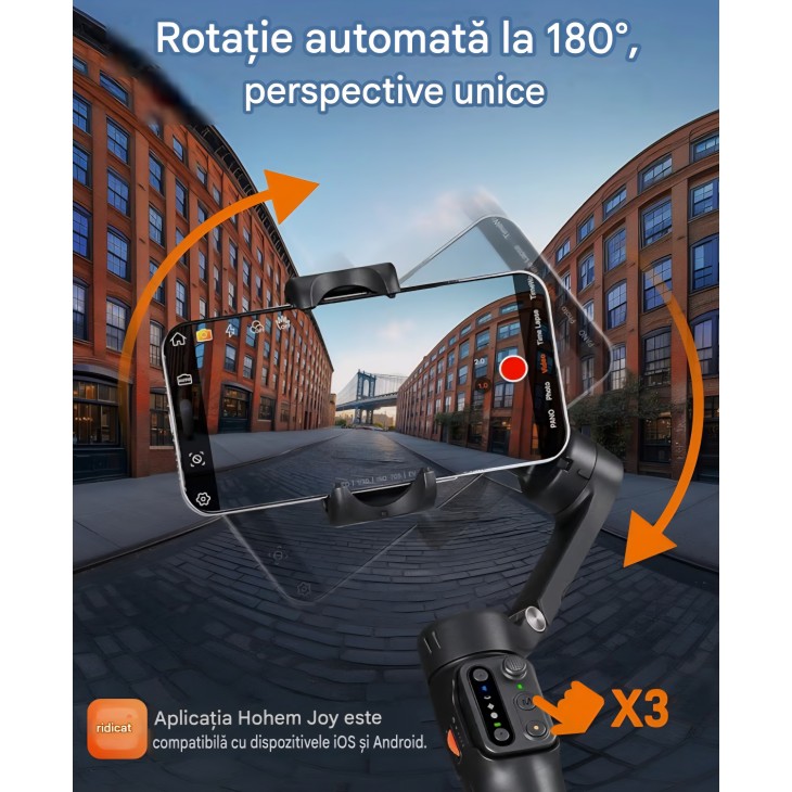 Stabilizator gimbal pentru smartphone hohem iSteady X3 SE Plus, stabilizare pe 3 axe, telecomandă detașabilă, tijă extensibilă, autonomie 11 ore, pentru vlogging, livrare 7-9 zile
