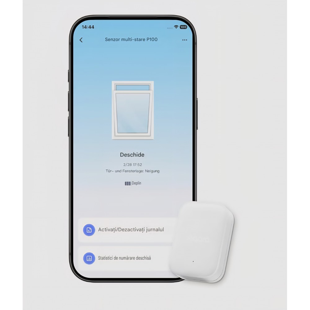 Senzor inteligent Aqara P100 Multisensor, pentru uși și ferestre, detectare deschidere/închidere, vibrații și mișcare obiecte, Thread și Zigbee, alb, livrare 7-9 zile