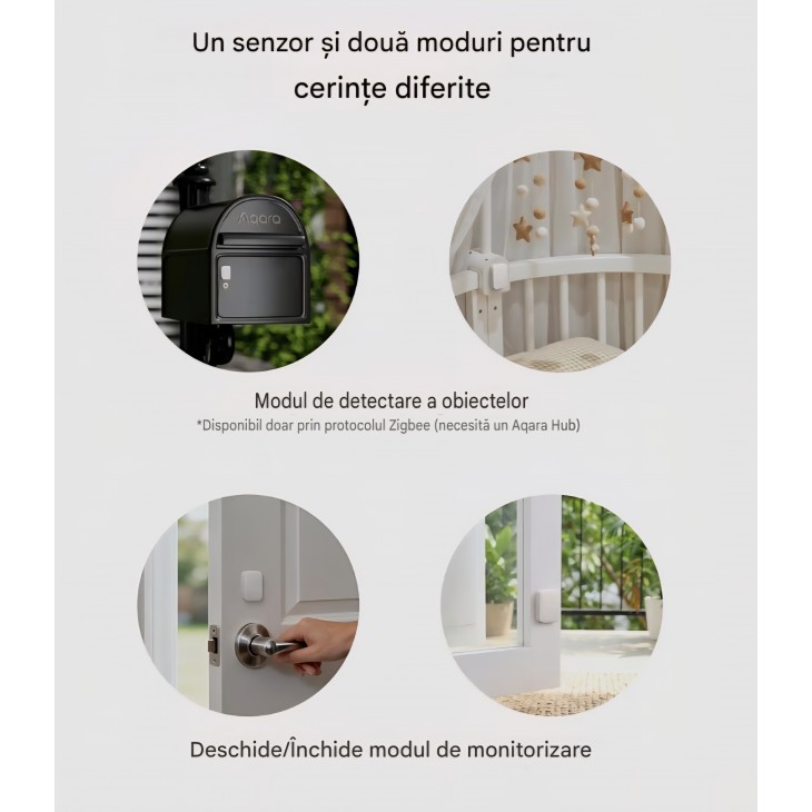Senzor inteligent Aqara P100 Multisensor, pentru uși și ferestre, detectare deschidere/închidere, vibrații și mișcare obiecte, Thread și Zigbee, alb, livrare 7-9 zile