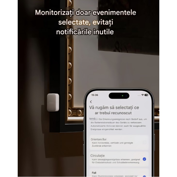Senzor inteligent Aqara P100 Multisensor, pentru uși și ferestre, detectare deschidere/închidere, vibrații și mișcare obiecte, Thread și Zigbee, alb, livrare 7-9 zile