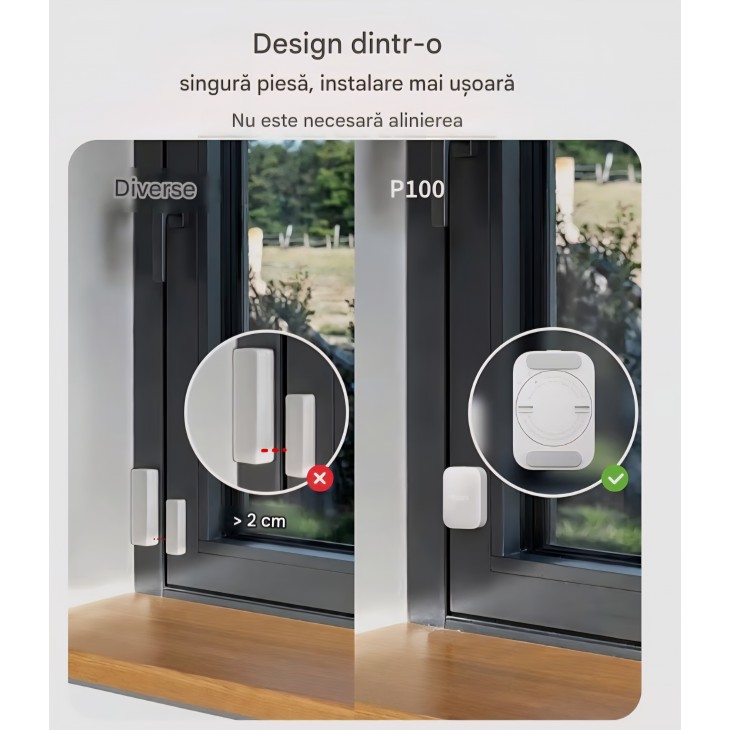Senzor inteligent Aqara P100 Multisensor, pentru uși și ferestre, detectare deschidere/închidere, vibrații și mișcare obiecte, Thread și Zigbee, alb, livrare 7-9 zile