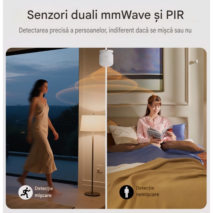 Senzor inteligent de prezență Aqara Presence Sensor FP300, detectare mmWave, PIR, lumină, temperatură și umiditate, Thread și Zigbee, livrare 7-9 zile
