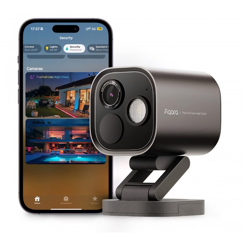 Cameră de supraveghere inteligentă Aqara Outdoor Camera G5 Pro, 4MP, vedere color pe timp de noapte, Wi-Fi 2.4/5 GHz, HomeKit Secure Video, hub Zigbee și Thread integrat, neagra, livrare 7-9 zile