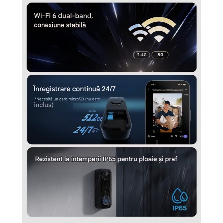 Sonerie video inteligentă Aqara G400 cu Chime inclus, alimentare prin cablu sau PoE, video 2K panoramic, HomeKit Secure Video, înregistrare 24/7, IP65, livrare 7-9 zile