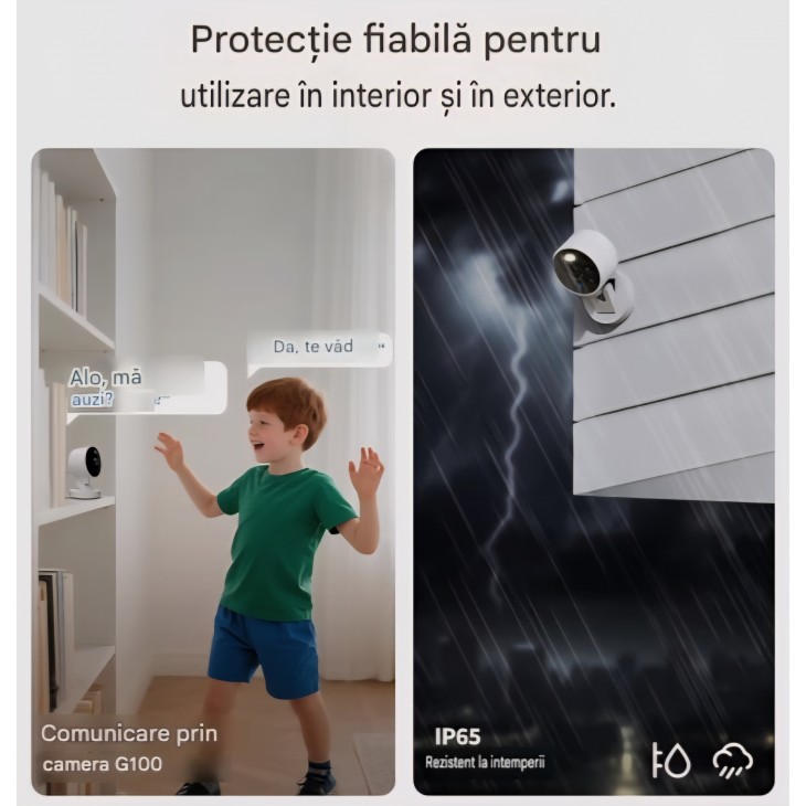 ,Cameră de supraveghere Aqara G100, 2K, pentru interior și exterior, HomeKit Secure Video, audio bidirecțional, vedere nocturnă color și IR, AI Detection, unghi 140°, negru, livrare 7-9 zile