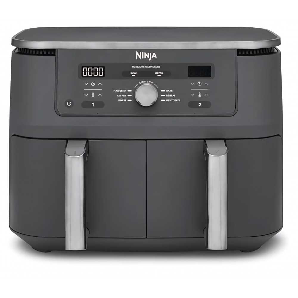 Friteuză cu aer cald Ninja Dual Zone DZ400EU, 9.5L, 2 compartimente independente, 6 programe de gătire, Max Crisp, coacere și prăjire fără ulei, gri metalizat, termen livrare 7-8 zile