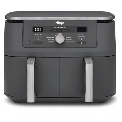 Friteuză cu aer cald Ninja Dual Zone DZ400EU, 9.5L, 2 compartimente independente, 6 programe de gătire, Max Crisp, coacere și prăjire fără ulei, gri metalizat, termen livrare 7-8 zile