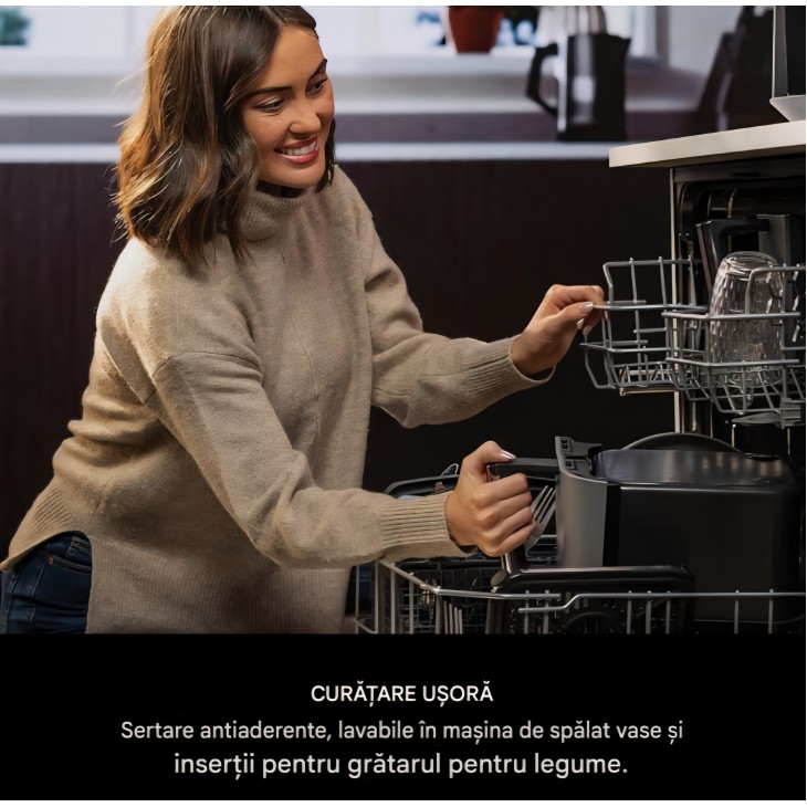 Friteuză cu aer cald Ninja Dual Zone DZ400EU, 9.5L, 2 compartimente independente, 6 programe de gătire, Max Crisp, coacere și prăjire fără ulei, gri metalizat, termen livrare 7-8 zile