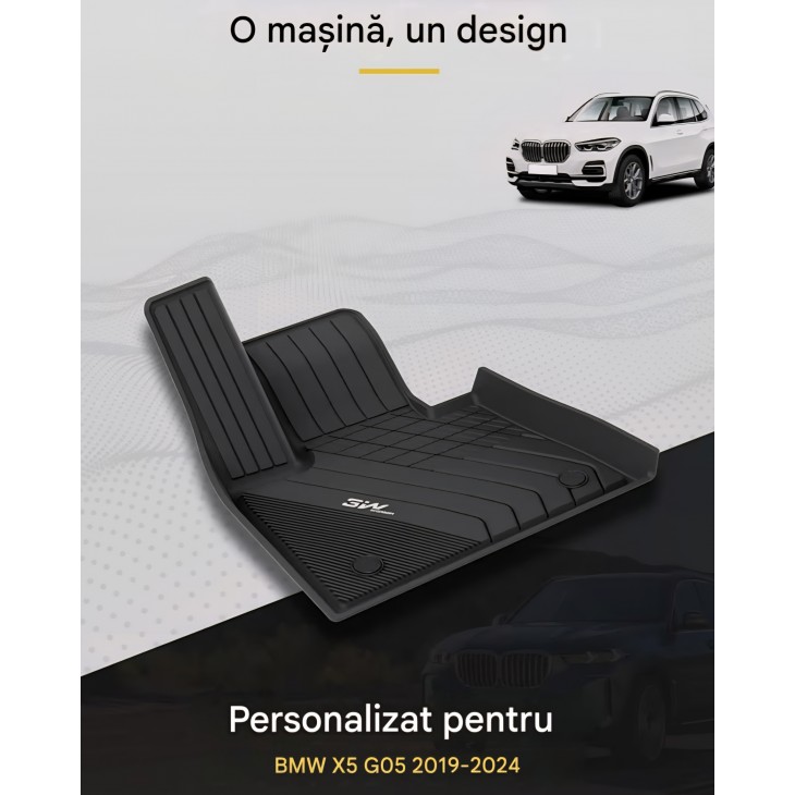 Set covorașe auto 3W pentru BMW X5 G05 2019-2025 / 2026, TPE all-weather, protecție completă rând 1 și 2, negru antiderapant, livrare 7-9 zile