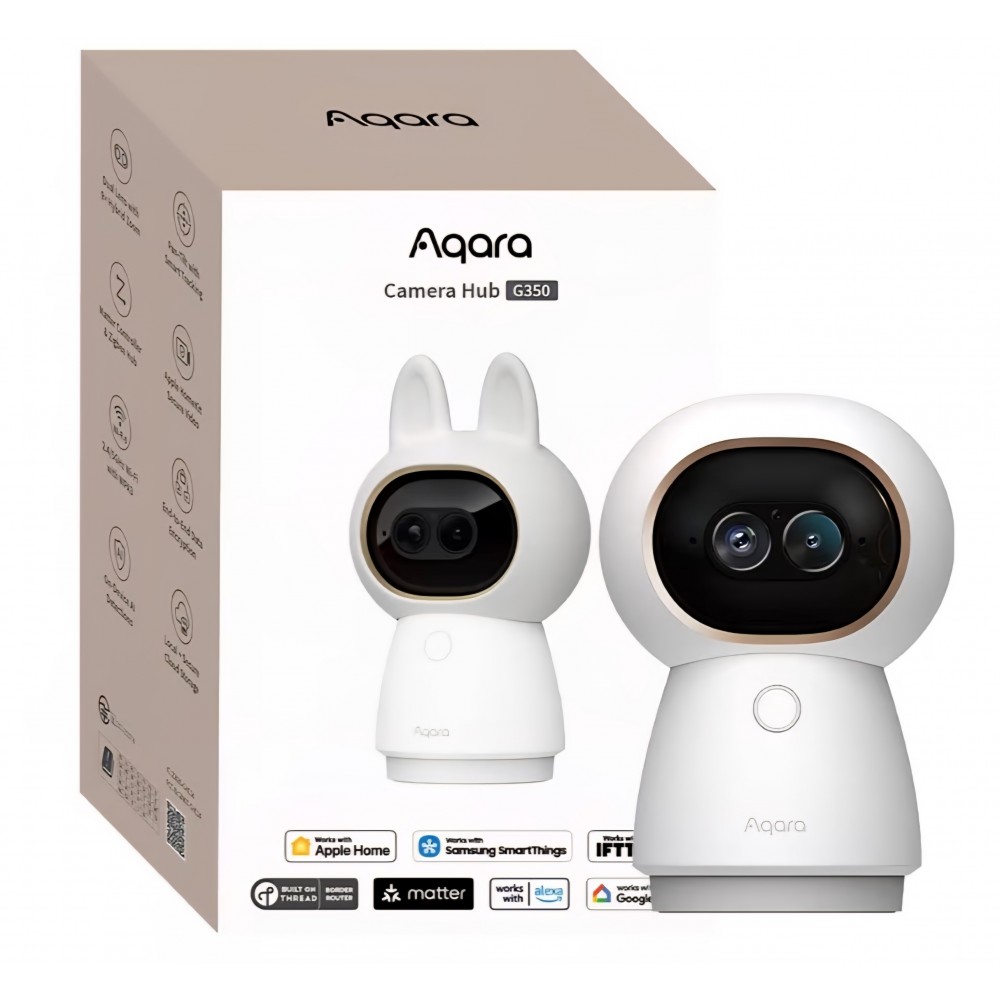 Camera de supraveghere inteligenta, Aqara, camera hub G350, 4K UHD, sistem dual-lens, zoom 9x, PTZ 360°, AI Tracking, compatibila HomeKit, Alexa, Google Home si SmartThings, livrare 7-9 zile