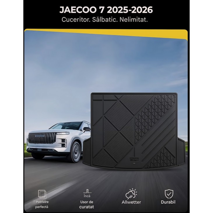 Tavă portbagaj 3W Thorex pentru Jaecoo 7 2025-2026, protecție all-weather, antiderapantă, prietenoasă cu animalele de companie, negru , livrare 7-9 zile