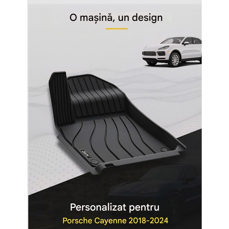 Set covorașe auto 3W pentru Porsche Cayenne 9Y0 (2018-2026), TPE all-weather, personalizate, pentru rândurile 1 și 2, antiderapante, negru. livrare 7-9 zile